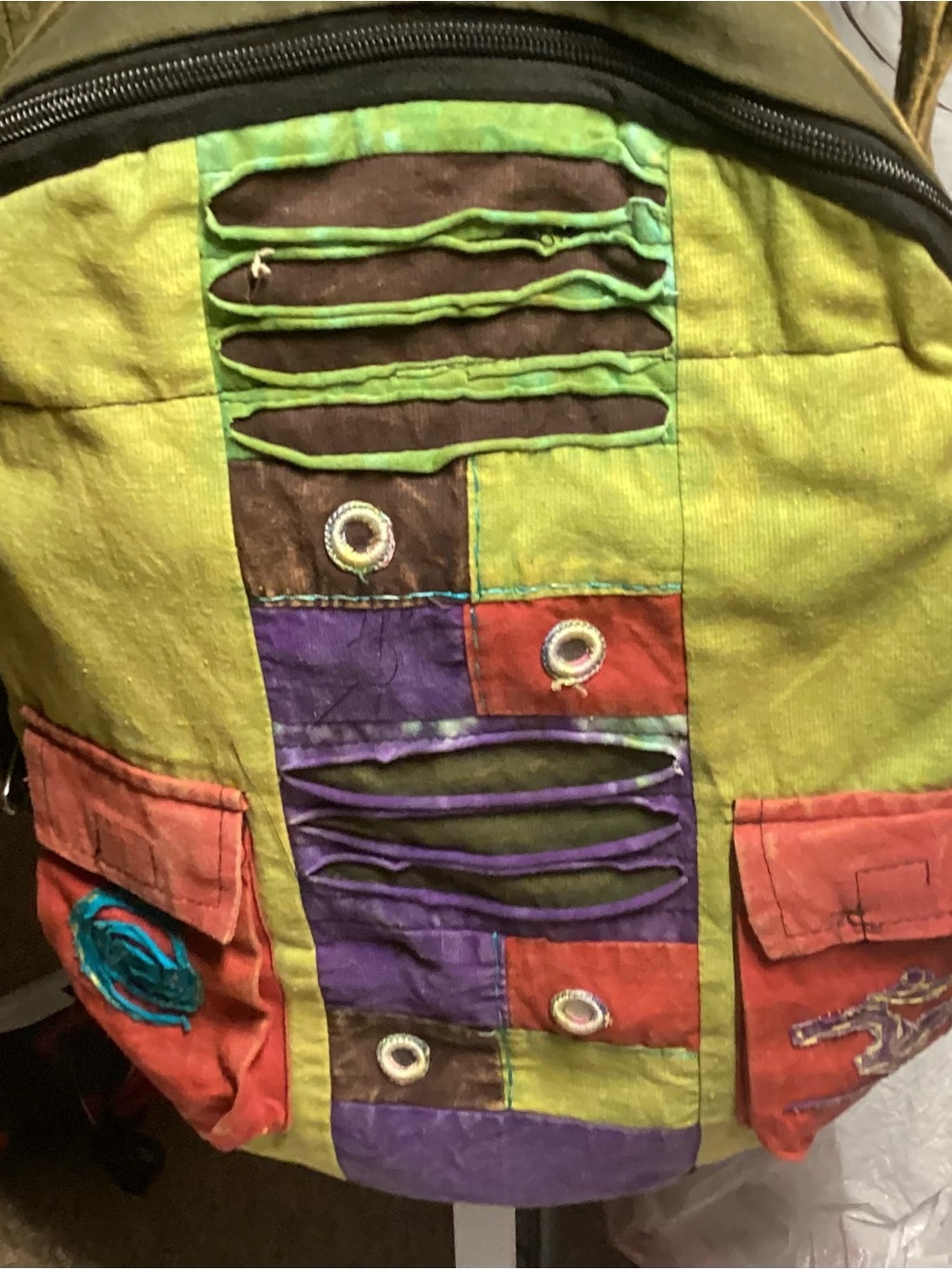Colorblock Lime Patchwork Backpack with Contrast Pockets